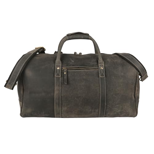 KomalC Leather Travel Duffle Bag, Cabin Carry-On for Men & Women - style: Charcoal Black