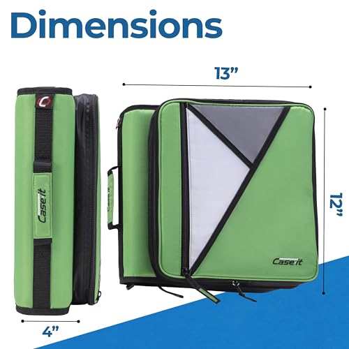Case-it School Zipper Binder | 2" O-Rings | 400-Sheet | LT-007 Canopy Green - color: Canopy Green, size: 1 Pack