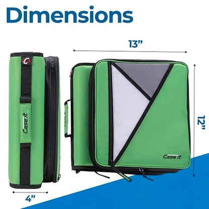 Case-it School Zipper Binder | 2" O-Rings | 400-Sheet | LT-007 Canopy Green - color: Canopy Green, size: 1 Pack