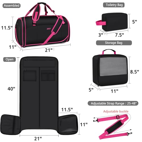 Convertible Garment Bag for Travel, 4-in-1 Backpack for Women Men, 3pcs 50L - color: C-Black Red