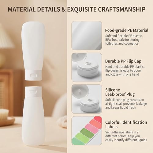 6 Pack 60ml/2oz Frosted Clear Travel Squeeze Tubes, PE Flip Cap Refillable Empty Toiletry Containers with Label Stickers for Toothpaste, Facial Cleanser, Hand Cream - size: 60ML/2oz