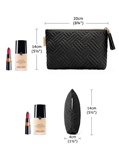 BAGSMART Small Makeup Bag, Elegant Cosmetic Pouch with Tassel, Soft Water-Resistant Travel Organizer for Women, Cosmetics & Everyday Essentials, Black - color: Ⅴ-Black-1pcs