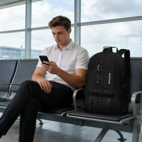 Travel Backpack with Shoe Compartment 45L TSA Carry on Fits 18.4" - color: Expandable Black
