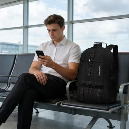 Travel Backpack with Shoe Compartment 45L TSA Carry on Fits 18.4" - color: Expandable Black