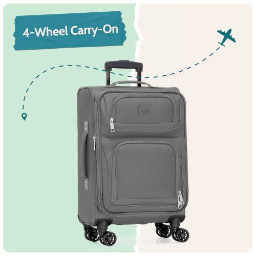 U.S. Traveler Rio Lightweight Softside Rolling Carry-on Suitcase, 4-Wheel Single, Light Gray - color: Light Gray, size: 22"