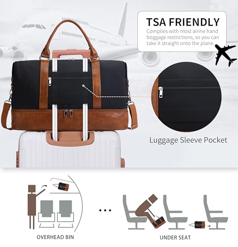 Women's Weekender bag Travel Duffel Bag with Shoe Compartment 21-inch Airline-Approved Carry-On, 2-Piece Overnight Bag Set Personal Item Luggage - color: Brown Black