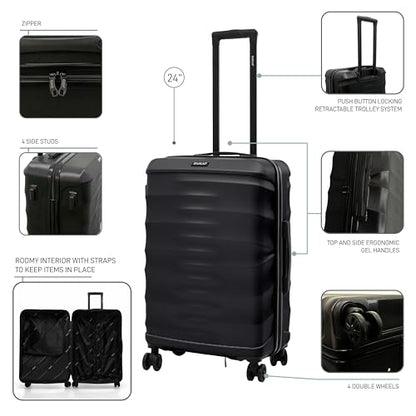 DUKAP RAV 24-Inch Medium Checked Hardside Spinner Luggage Durable Zippered Black - color: Black, size: 24 Inch