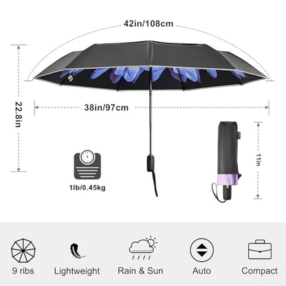 G4Free 42 Inch Eco Windproof Umbrella for Rain Strong Compact Umbrellas - color: Black/Purple Daisy