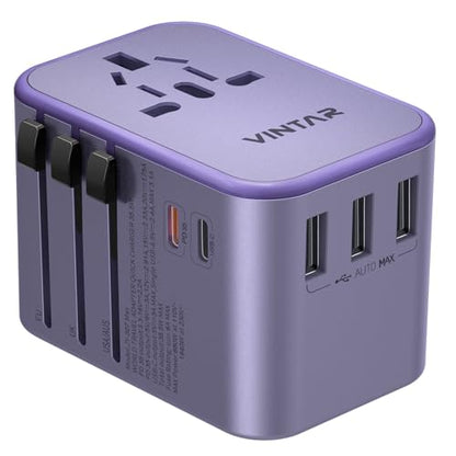 VINTAR Universal Travel Adapter 35.5W, 6-in-1 with 3 USB-A QC & 2 USB-C PD - color: 35.5W Purple