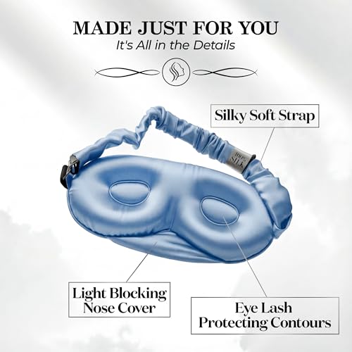 SLEEP SANCTUARY 100% Pure Mulberry Silk Sleep Mask - 22 Momme Light Blocking 3D Contour Silk Eye Mask for Sleeping - Secure Fit for Side Sleepers, Women & Men - Cloud Soft (Misty Blue) - color: Misty Blue