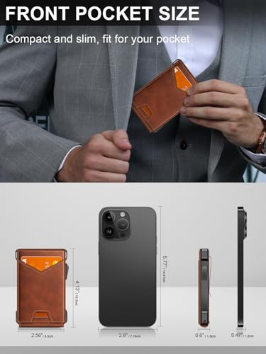 Wallet for Men RFID Wallet with 2 ID Windows & Money Clip, Slim Card Holder - color: Redbrown