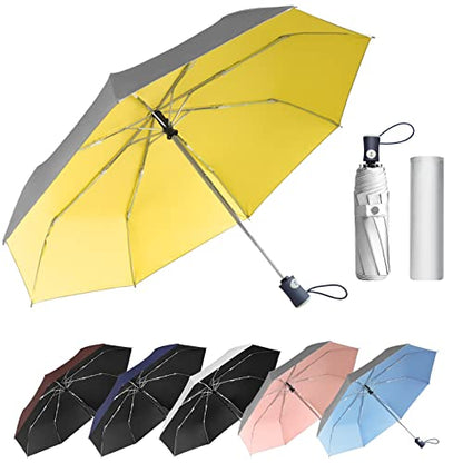 Cuby UV Sun Umbrella Compact Folding Umbrella lightweight Portable Manual Travel Umbrella for Rainproof & 99% UV Protection with Black Anti-UV Coating - color: Silver Yellow