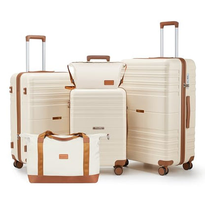 Luggage Sets with Spinner Wheels, Lightweight Hardshell Suitcase Set with TSA Lock, Carry On Checked Luggage Set with YKK Zippers (beige, 5 piece sets(20/24/28/DB/TB)) - color: beige, size: 5 piece sets(20/24/28/DB/TB)