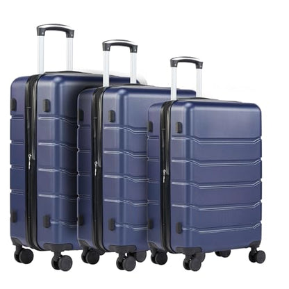 NEWBULIG 3 Piece Luggage Set, Expandable Suitcase with Spinner Wheels - color: Blue, size: 3-PCS Set (20/24/28 Inch)