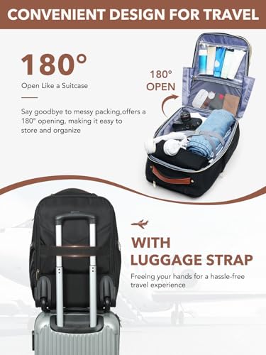 Rolling Backpack for Women, Large Travel Backpack with Wheels - color: Black, size: M (Underseat)