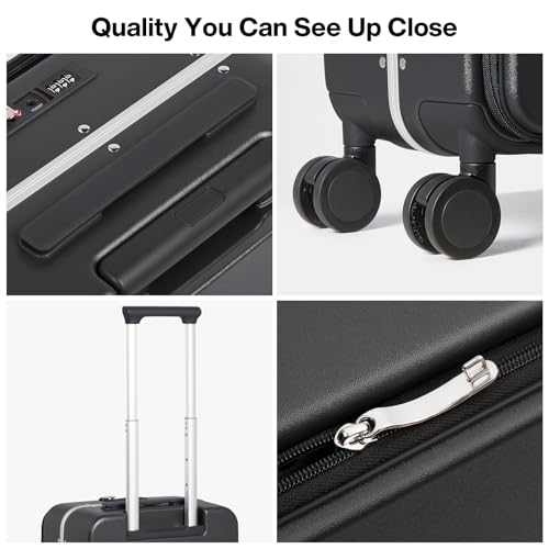 mixi 17x14x9 Carry On Luggage Underseat PC Hard Shell Suitcase Top Opening Aluminum Frame Travel Suitcases with Wheels, Black - color: Black, size: 17x14x9 Inch