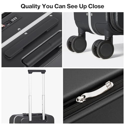 mixi 17x14x9 Carry On Luggage Underseat PC Hard Shell Suitcase Top Opening Aluminum Frame Travel Suitcases with Wheels, Black - color: Black, size: 17x14x9 Inch