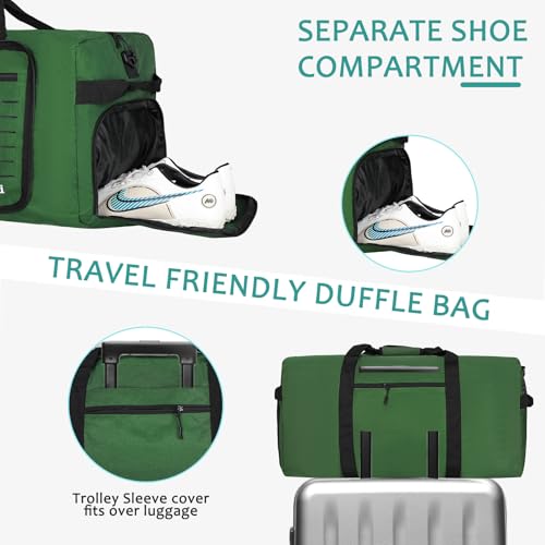Goloni 80L Foldable Duffle Bag for Travel, Large Durable Travel Duffel Bag - color: Green, size: 80L