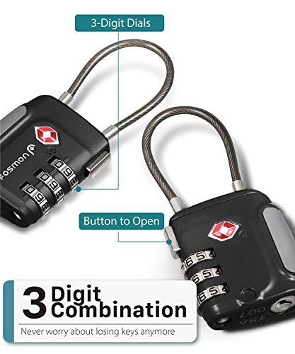 Fosmon TSA Approved Cable Luggage Locks, 3 Digit Combination, 1 Pack - style: 3 Digit black 1 pack