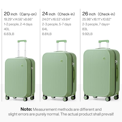 mixi 24 Inch Checked Luggage PC Hardshell Suitcases with Wheels for Travel Woman Men, Avocado Green - color: Avocado Green TSA2, size: 24-inch
