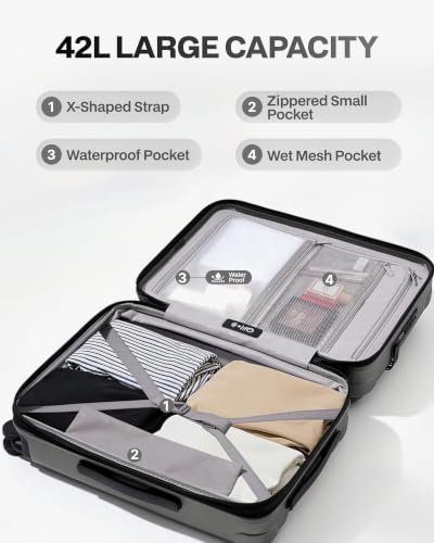 Coolife Expandable Luggage with TSA Lock Carry On Grey - color: Grey, size: 20 Inch-EXT
