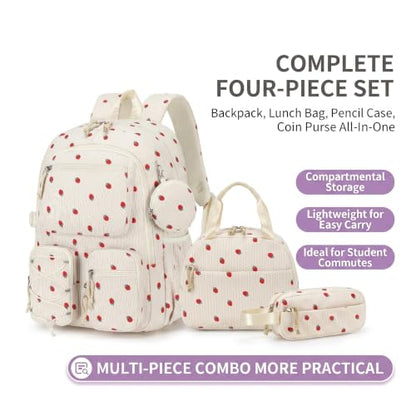 PiPiCat Backpack for Girls 4 in 1 Back to School Bookbag - color: K2 Off-white Strawberry