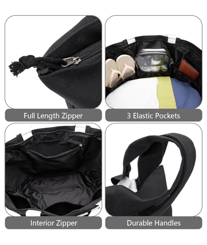 Bagelite 22'' 50L 100% Cotton Oversized Travel Tote Bag for Women - Tear-Resistant, Overnight/Weekend/Beach Bag - color: Black 2（22'' Xl）