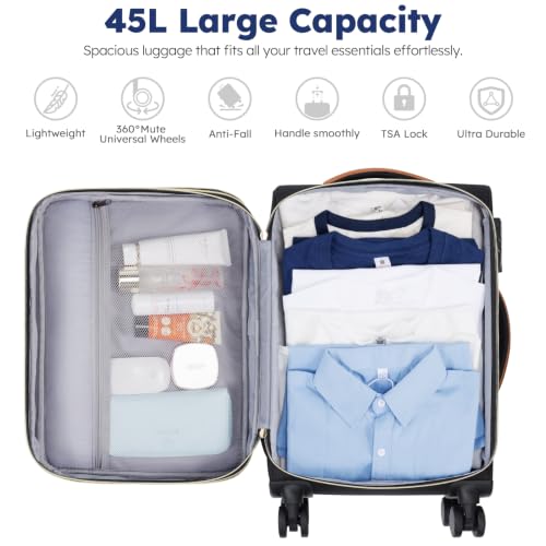 Softside Expandable Carry On Luggage, 20in Carry on Suitcase with Wheels - color: Black/White/Brown