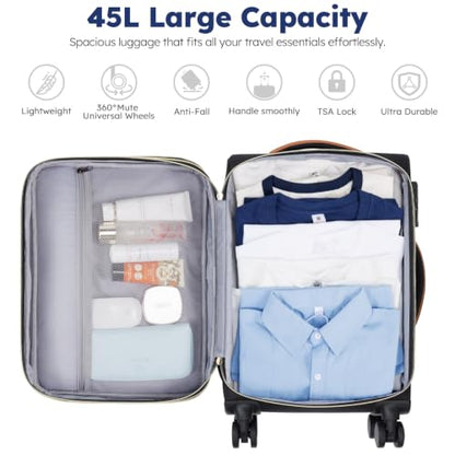 Softside Expandable Carry On Luggage, 20in Carry on Suitcase with Wheels - color: Black/White/Brown