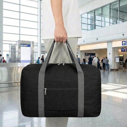 Lightweight Foldable Travel Duffel Bag – Compact Carry-On Luggage for Overnight Trips, Unisex Weekender Bag (Black) - color: Black