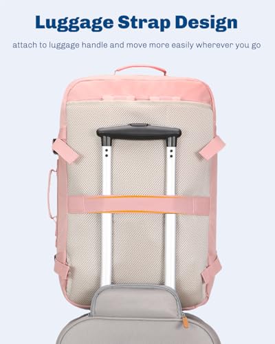 Hynes Eagle 38L Flight Approved Backpack Carry On Travel Bag for Men Women - color: Light Pink