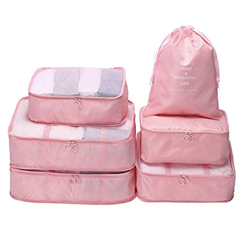 Luggage Packing Organizers Packing Cubes Set for Travel (pink 6pc) - color: pink 6pc