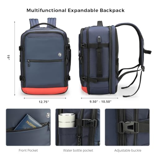 Swissdigital Design Travel Backpack 43l with USB Charging Port Laptop Backpack,TSA Friendly Flight Approved Carry-on Luggage Hand,Large Weekender Bag Fits 17 Inch Laptop Blue | SD1748-12 - color: Blue