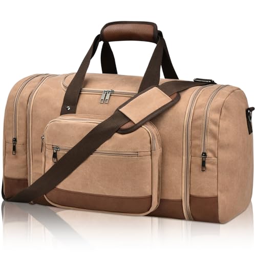 Litvyak 50L Canvas Duffle Bag for Travel Weekend Gym Overnight Carry-on - color: Coffee, size: 50L