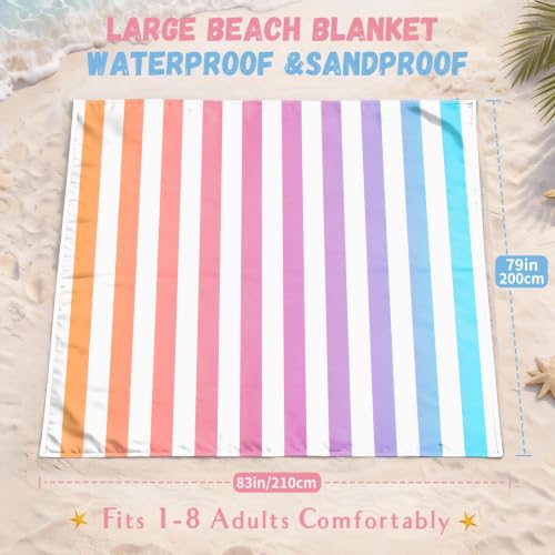 AlphaBeing Beach Blanket Waterproof Sandproof, Extra Large Beach Mat - color: Purple Stripes, size: 120“×108”