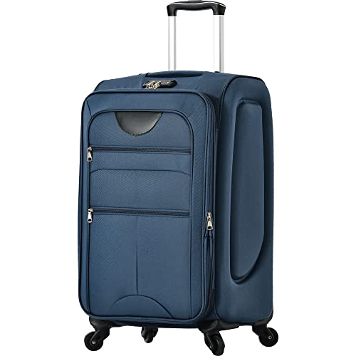 Softside Luggage Expandable 3 Piece Set Suitcase Upright Spinner Softshell Lightweight Luggage Travel Set (Dark Blue) - color: Dark Blue