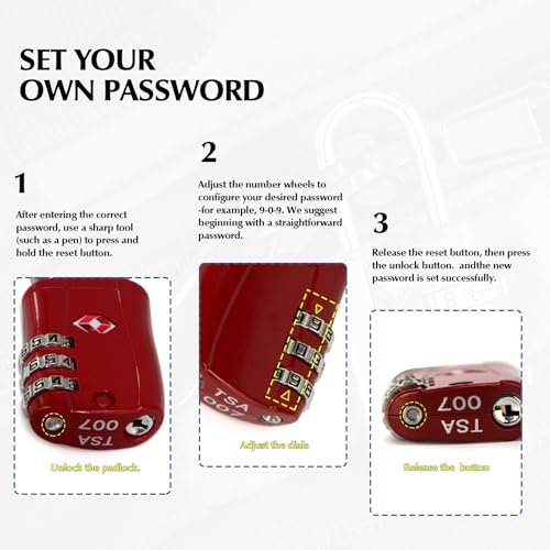 Zoofen 1 Pack Cable Luggage Locks TSA Approved,3-Digit Combination Lock with Alloy Body,TSA Accepted Padlock for Luggage/Suitcase/Backpack/Lockers/Bags/Gym(ZJY-821,Red) - color: Red