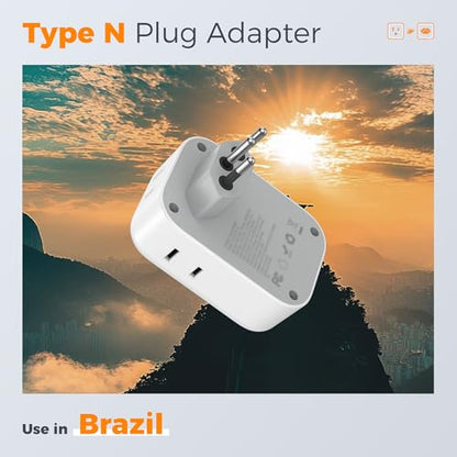 TESSAN Brazil Power Adapter, 7 in 1 US to Brazil Adapter Plug - style: Type N- Brazil