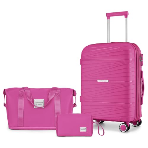 LARVENDER Carry On Luggage 22x14x9 Airline Approved, Suitcases with Wheels - color: Magenta, size: 3 Piece Set (20/DB/TB)