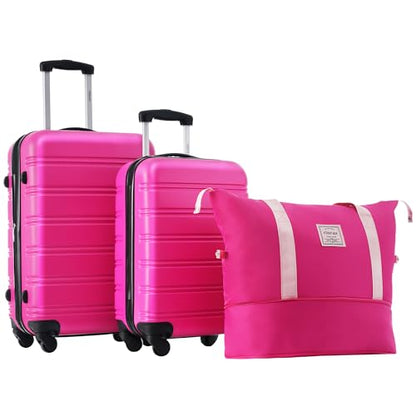 Merax Luggage Set 2 Piece 20 24 IN Hardside Suitcase with Bag,Pink - color: Pink(20+24+bag)