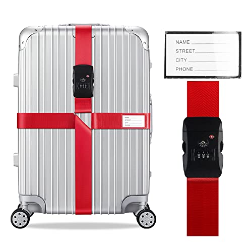 Veki Cross Luggage Straps Set TSA Approved with Lock, Red 1pcs - color: Red, size: 1pcs