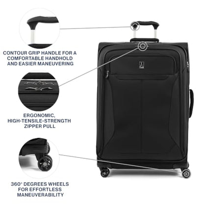 Travelpro Tourlite Softside 29" Expandable Luggage with 4 Spinner Wheels, Lightweight Suitcase, Checked Large, Black - color: Black, size: Checked-Large 29-Inch