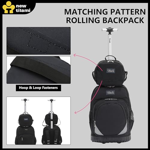 NEW TILAMI 18 Inch Rolling Backpack with Lunch Bag for Girls Boys School - color: Black