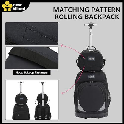 NEW TILAMI 18 Inch Rolling Backpack with Lunch Bag for Girls Boys School - color: Black