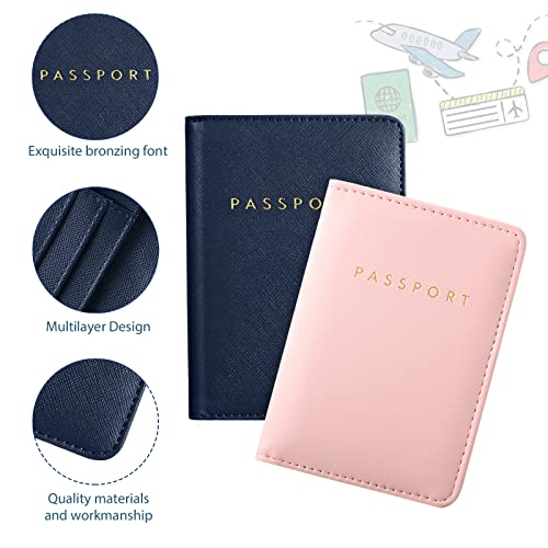 Frienda 2 Pcs Passport Holder Covers Waterproof Leather - color: Blue and Pink