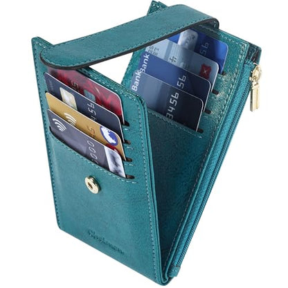 Chelmon Women's RFID Slim Card Holder Wallet - color: Peacock Blue