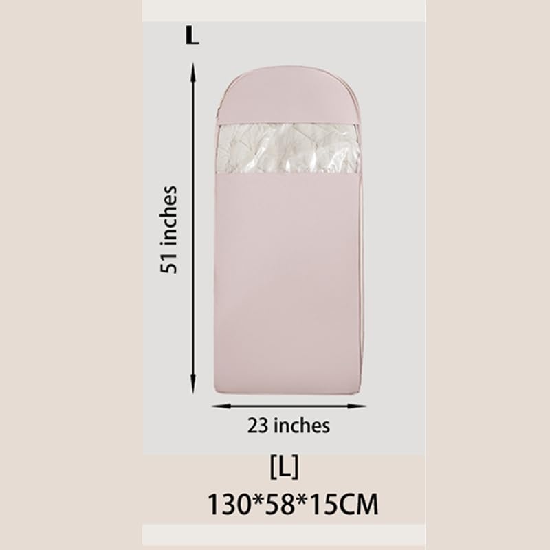 Space Saving Hanging Garment Bag with Self Compression Zipper。 - color: Pink, size: L