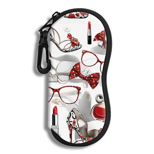 Hion Sunglasses Soft Case Ultra Light Neoprene Zipper Eyeglass Case With Belt Clip - color: 2b-red High Heels