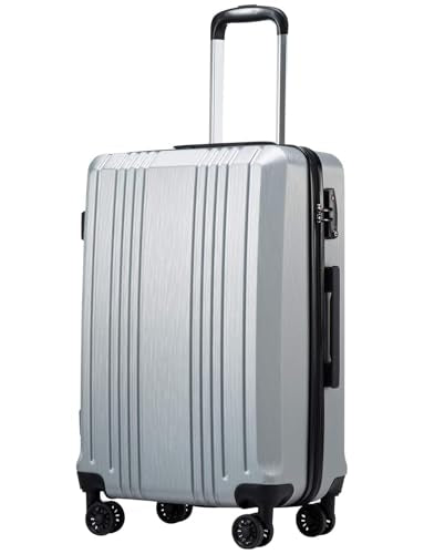 Coolife PC+ABS Hardshell Luggage, TSA Lock, Spinner Wheels, 28in Expandable - color: silver, size: 28 inch