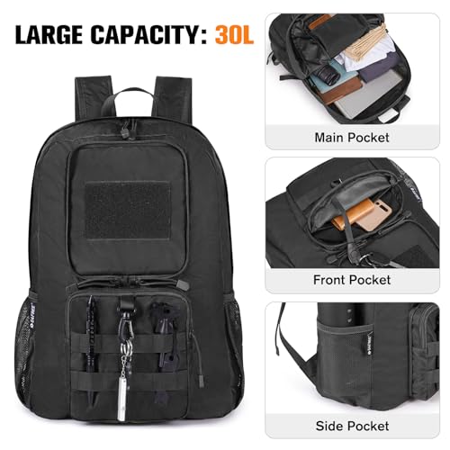 G4Free 30L Packable Lightweight Backpack for Hiking Travel, Foldable Daypack Water Resistant for Men Women(Black)